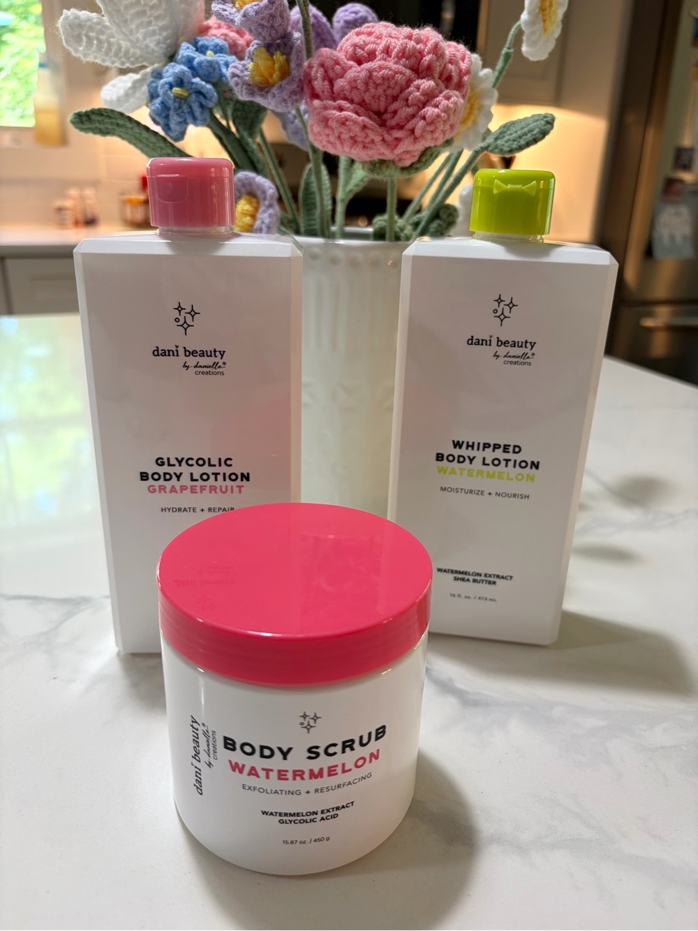 Dani Beauty Lotion 2 Pack Glycolic Grapefruit Whipped Watermelon Body Scrub
